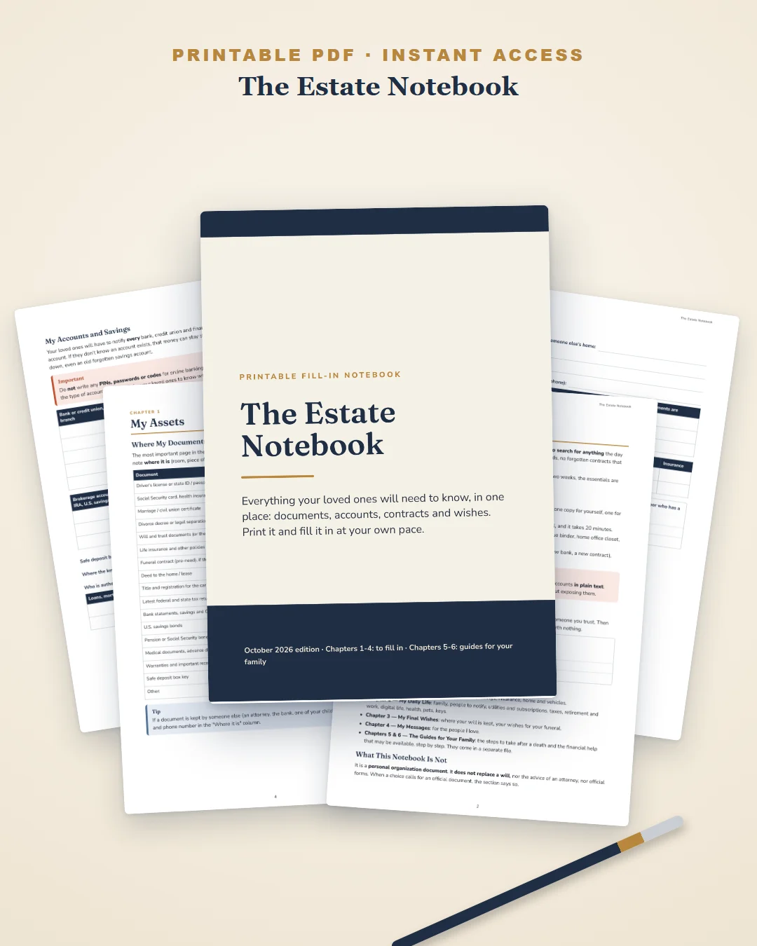 The Estate Notebook: the cover and the inside pages to fill in